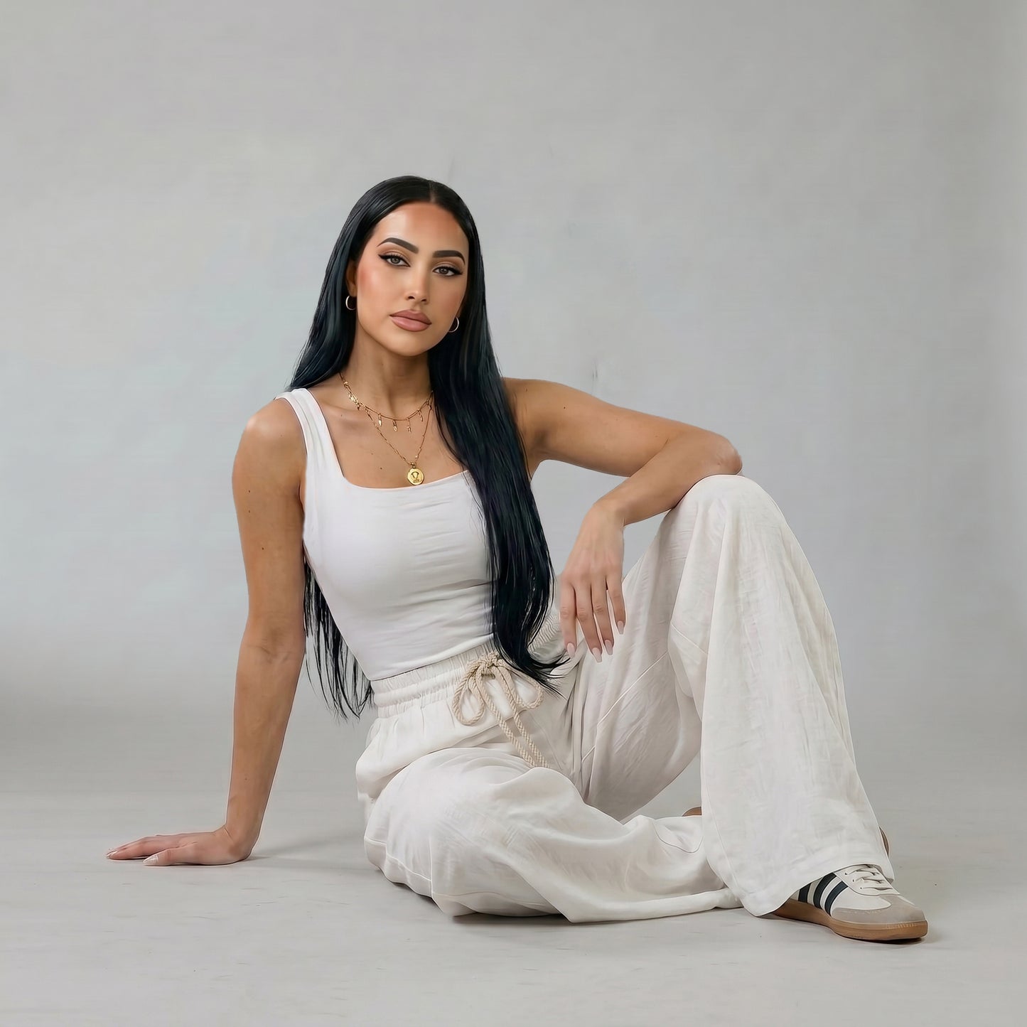 White Square Neck Tank Top