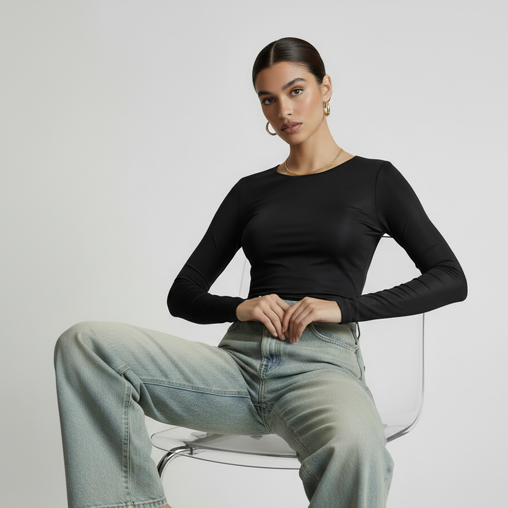 Long Sleeve Round Neck Seamless Sculpt Top