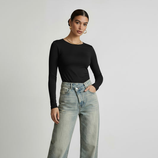 Long Sleeve Round Neck Seamless Sculpt Top