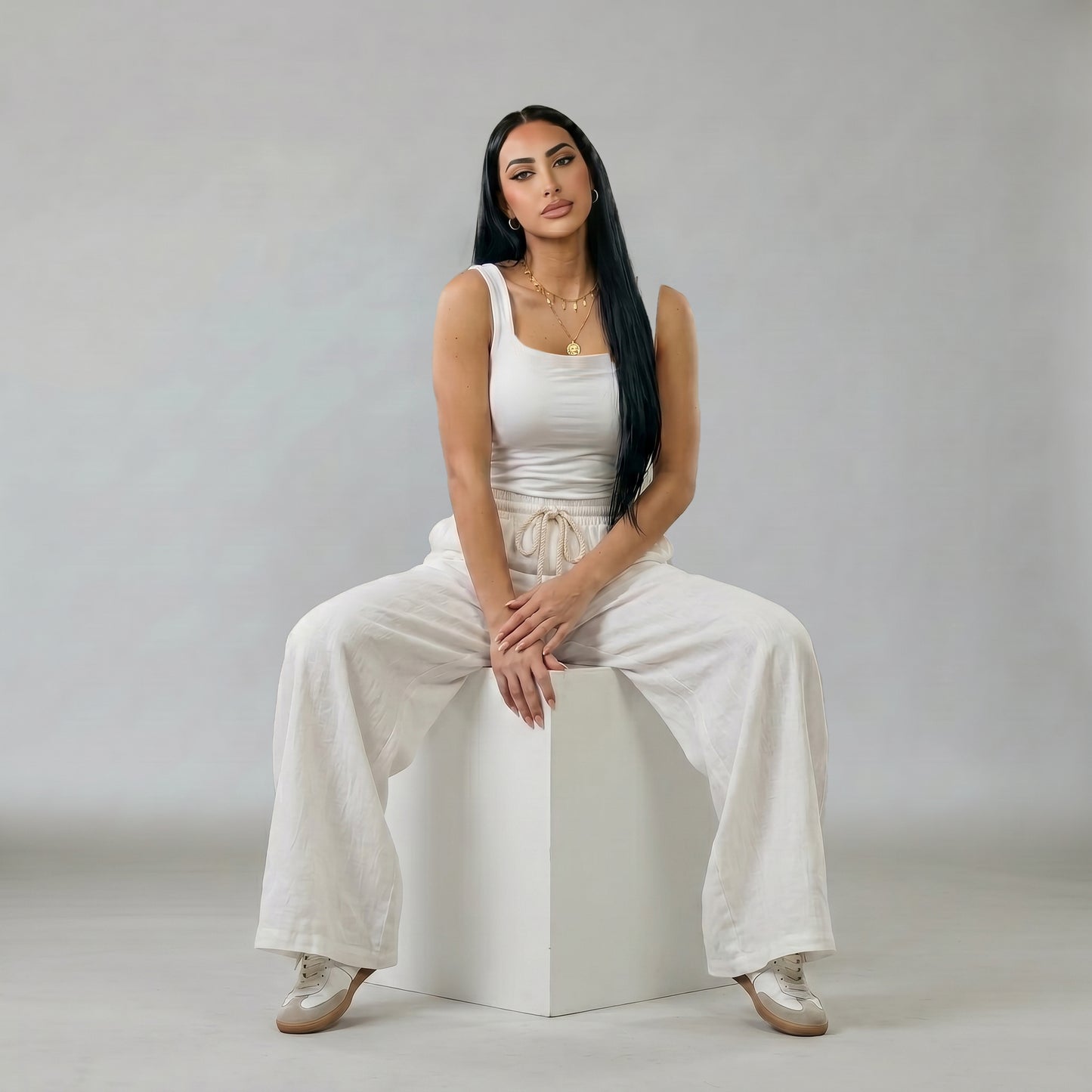 White Square Neck Tank Top