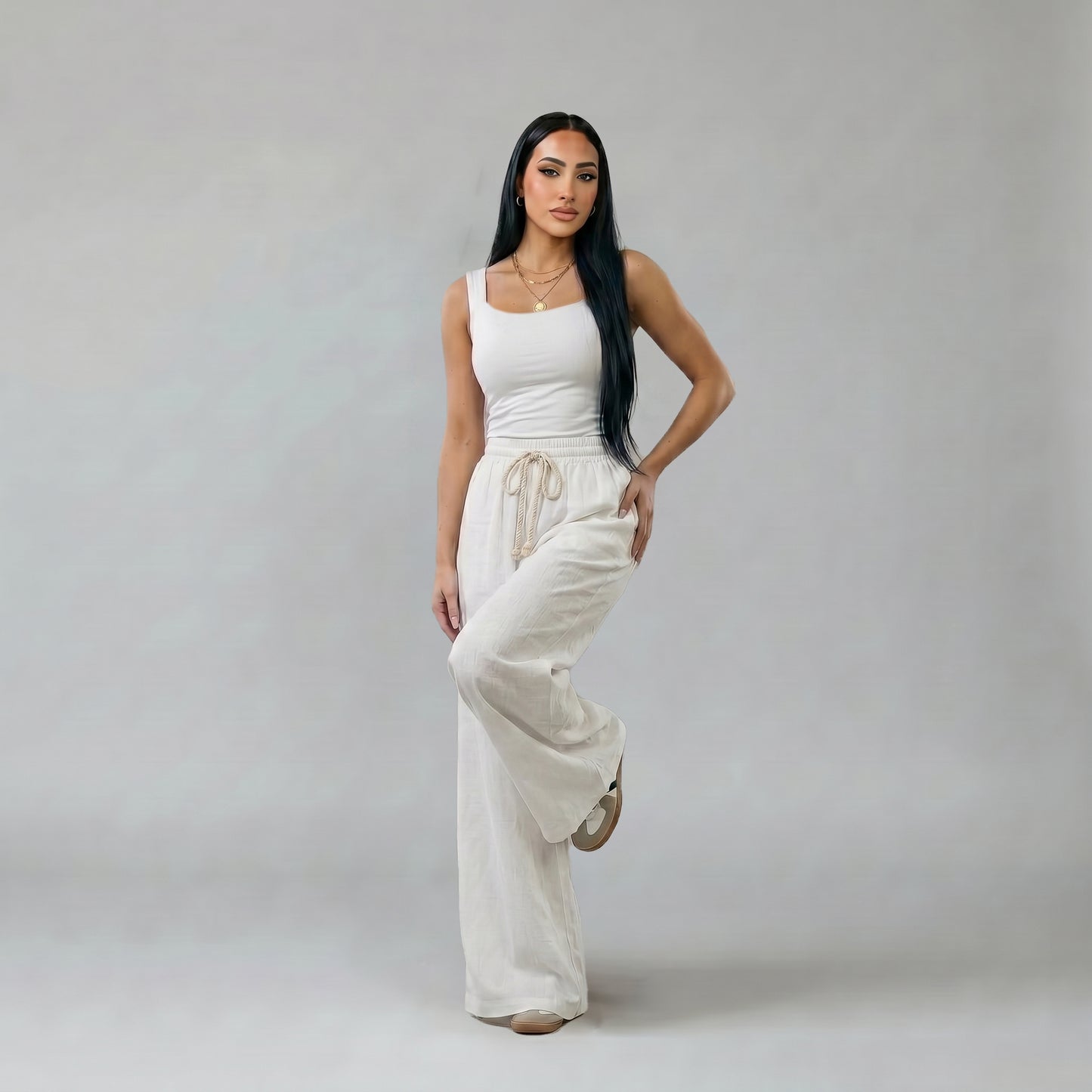 White Square Neck Tank Top